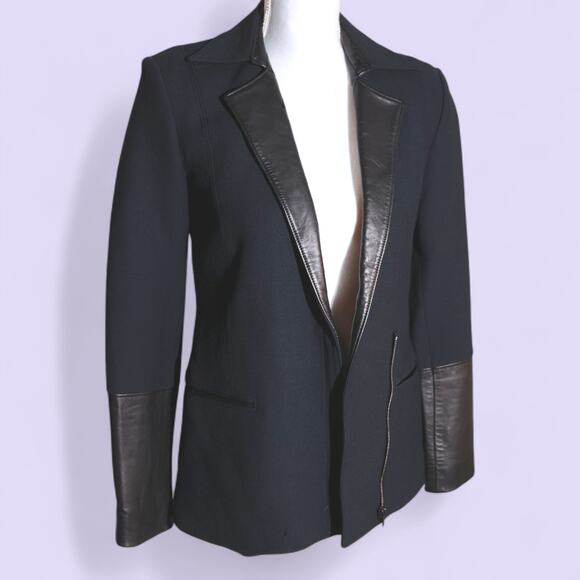 HELMUT LANG Black Blazer with Lamb Leather Trim - Size 0 - Picture 3 of 8